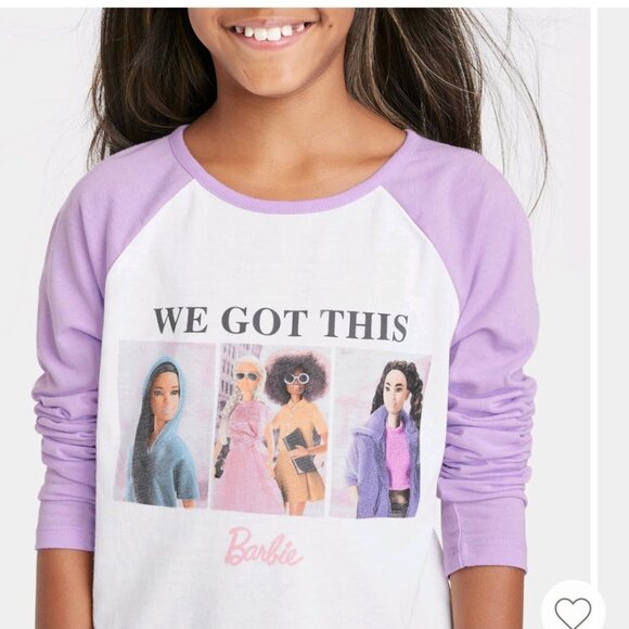 Girls' Barbie 'We Got This' Long Sleeve Raglan Graphic T-Shirt - Purple - Picture 1 of 7